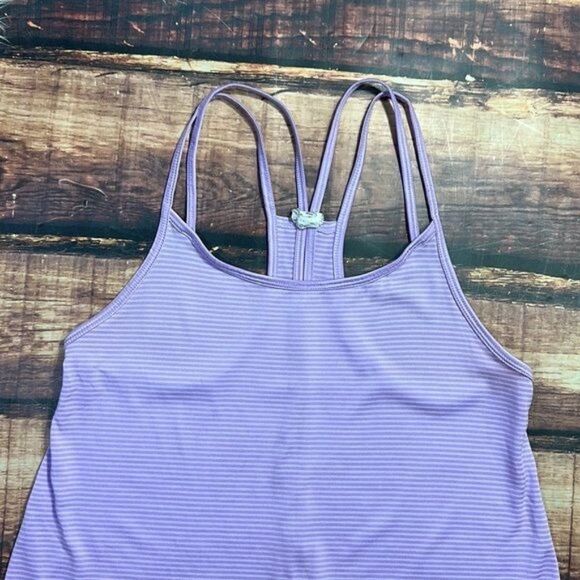 $5 SALE!  Purple Striped Workout Top Open Back - Picture 2 of 5